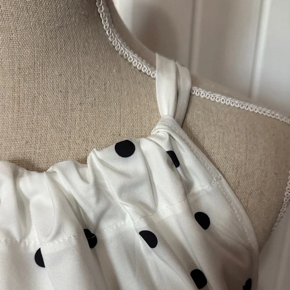 SHEIN White and Black Polka Dot Ruffle Blouse - Picture 3 of 5